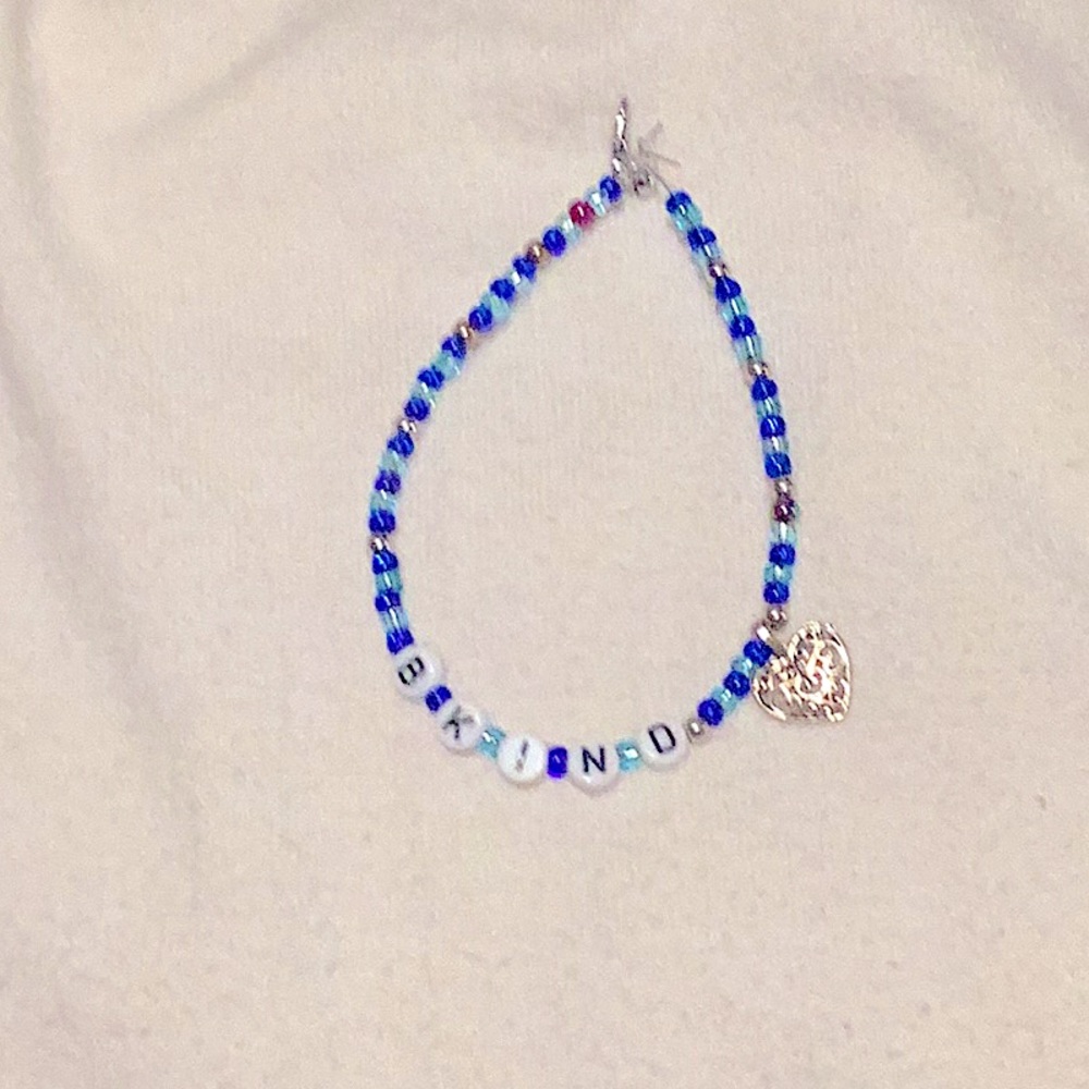 Blue Beaded Bracelet with Heart Charm